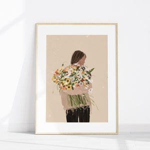 Woman With Flowers Self Love Art Above Bed Modern Decor Boho Artwork Abstract Face Empowerment Print Feminine Wall Art Feminist Art Poster