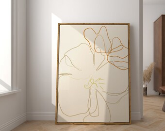 Modern Botanical Line Art Print, Minimal Neutral Aesthetic Art Poster, Floral Printable Wall Art, Abstract Print Flower Line Drawing