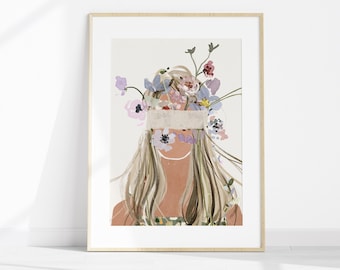 Botanical Abstract Face Feminine Art Figure Drawing Print Minimal Flower Art Women Abstract Figure Wall Art Modern Abstract Art Print