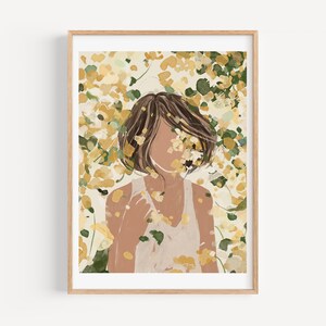 ミニマルフラワーフェミニンウォールアートプリントベッドアートの上ナチュラルヘアアート抽象的な顔フェミニストウォールアート自己愛プリントファッションポスター