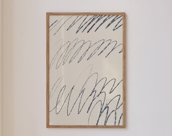 Navy Abstract Art Print, Printable Wall Art, Neutral Gallery Wall Art, Minimal Posters, Modern Wall Art, Paint Stroke Print Home Decor