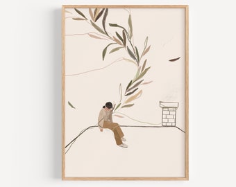 Neutral Home Above Bed Art Feminine Art Print Earth Tone Wall Art Minimal Illustration Figure Drawing Print Abstract Figure Wall Art