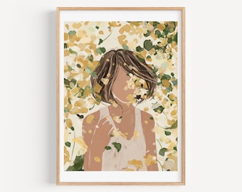 Minimal Flower Feminine Wall Art Print Above Bed Art Natural Hair Art Abstract Face Feminist Wall Art Self Love Print Fashion Poster