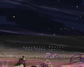 Abstract Night Wall Art | Figurative Landscape Illustration | Small Figure in Space | Modern Aesthetic Poster | Digital Download