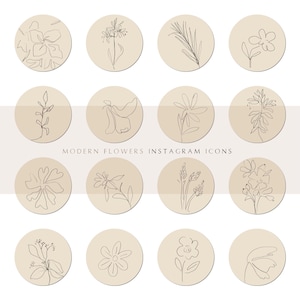 Modern Floral Line Art Instagram Highlight Covers Botanical Fine Art Floral Sketches Neutral Highlights Icons Blog Feminine Branding Kit