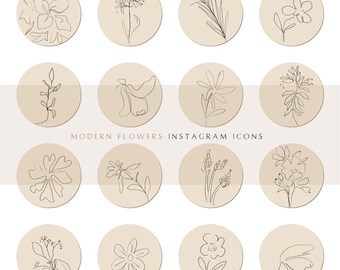 Modern Floral Line Art Instagram Highlight Covers Botanical Fine Art Floral Sketches Neutral Highlights Icons Blog Feminine Branding Kit