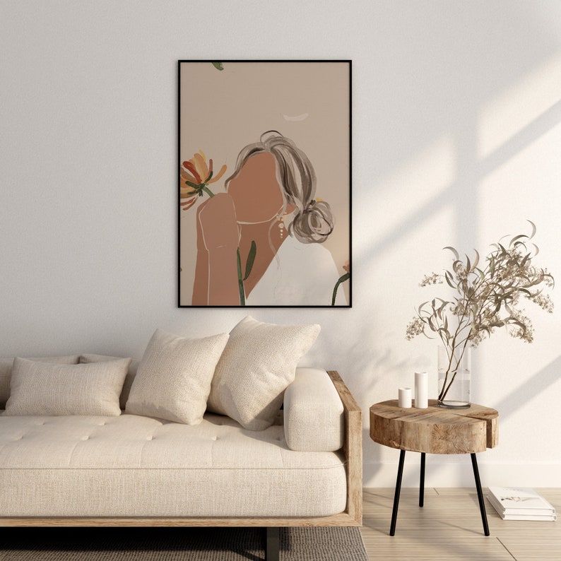 Minimal Flower Feminine Above Bed Art Print Earth Tone Wall Art Modern ...