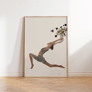 Neutral Woman Floral Yoga Minimalist Print, Abstract People Printable Modern Wall Art, Aesthetic Print Minimalist Poster, Instant Download image 3