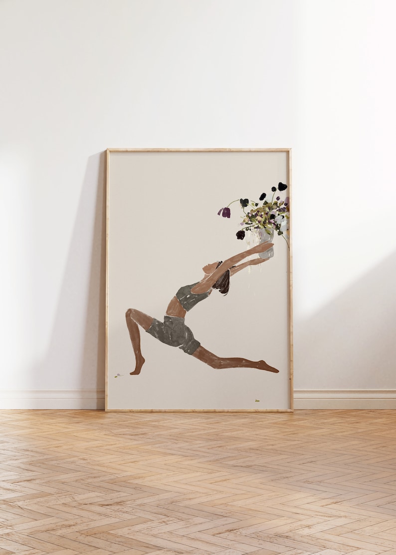 Neutral Woman Floral Yoga Minimalist Print, Abstract People Printable Modern Wall Art, Aesthetic Print Minimalist Poster, Instant Download image 3