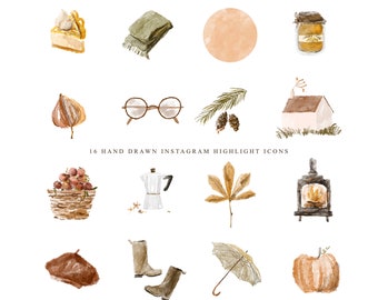 16 Fall Aesthetic Instagram Story Highlight Icons, Hand Painted Highlight Covers Social Media Icons, Instagram Highlights Media Kit