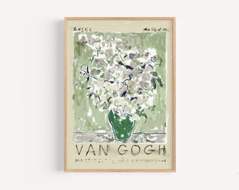 Van Gogh Botanical Art Print Neutral Minimal Flower Art Boho Minimalist Printable Wall Art Flower Illustration Neutral Tones Feminine Poster