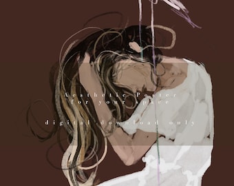 Arte astratta di donna-uccello, poster minimalista moderno, illustrazione figurativa astratta, arte murale estetica neutra, poster scaricabile digitalmente