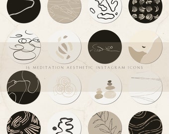 Abstract Minimalist Meditation Self Care Instagram Story Highlight Icons, Hand Drawn Abstract Instagram Story Covers, Social Media Icons