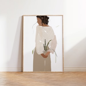 Botânico abstrato rosto feminino arte figura desenho impressão mínima flor arte feminina figura abstrata arte da parede moderna impressão de arte abstrata