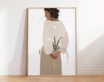 Botanical Abstract Face Feminine Art Figure Drawing Print Minimal Flower Art Women Abstract Figure Wall Art Modern Abstract Art Print