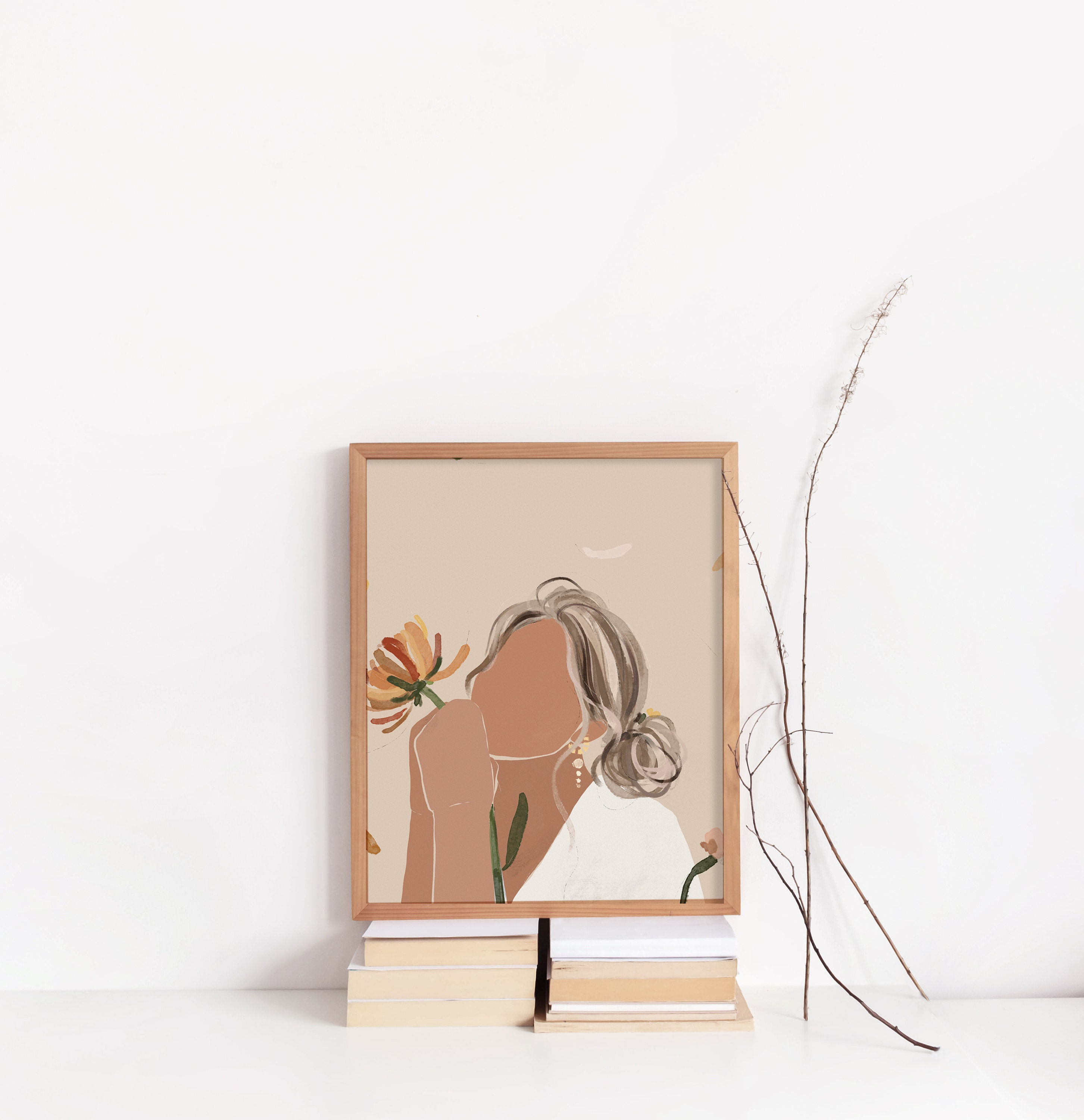 Minimal Flower Feminine Above Bed Art Print Earth Tone Wall Art Modern ...