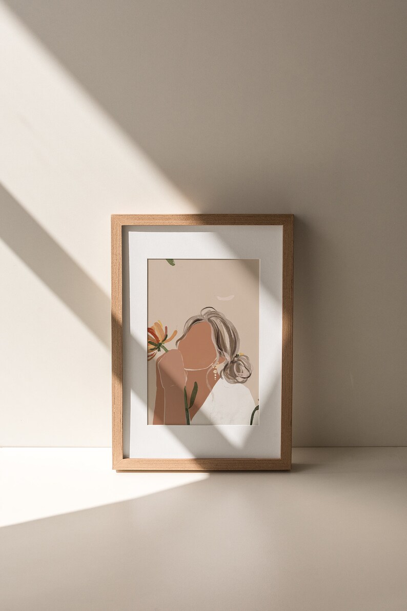 Minimal Flower Feminine Above Bed Art Print Earth Tone Wall Art Modern ...