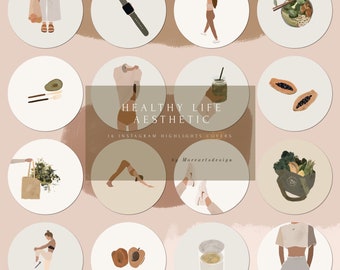 Healthy Lifestyle Instagram Story Highlight Icons, Hand Drawn Covers, Social Media Icons Branding Kit Digital Download