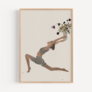 Neutral Woman Floral Yoga Minimalist Print, Abstract People Printable Modern Wall Art, Aesthetic Print Minimalist Poster, Instant Download image 1