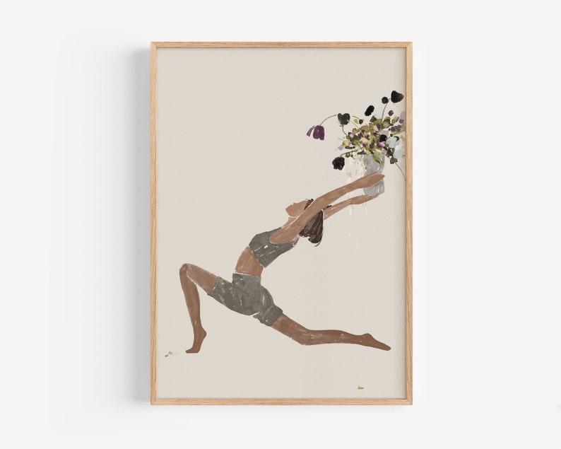 Neutral Woman Floral Yoga Minimalist Print, Abstract People Printable Modern Wall Art, Aesthetic Print Minimalist Poster, Instant Download image 1