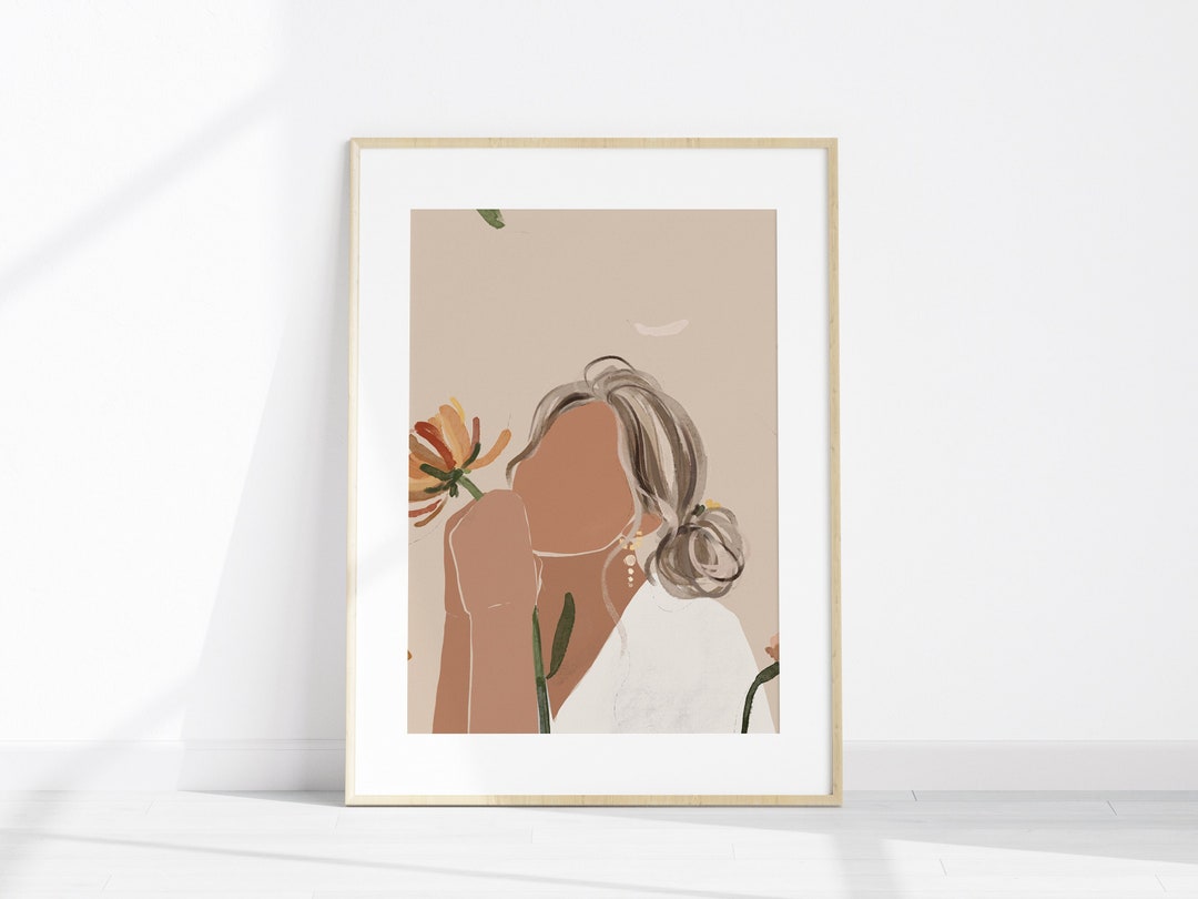 Minimal Flower Feminine Above Bed Art Print Earth Tone Wall Art Modern ...