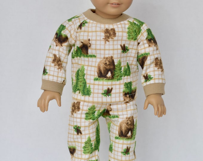 Grizzly Bear Plaid Pajamas Handmade for 18 Inch Boy Doll american Girl