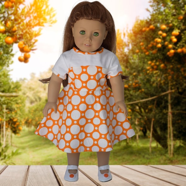 Orange and White Polka Dot Dress with Orange Button Shoes for 18 inch Doll (American Girl) #313