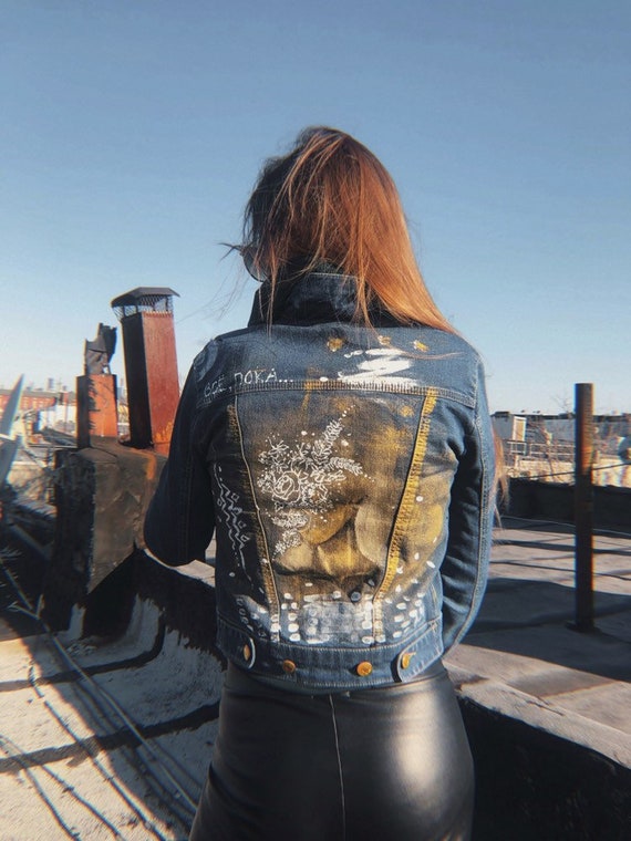 painted denim jacket etsy