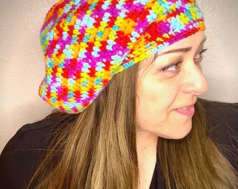 PATTERN Slouchy Crochet Beanie for Long Hair, Braids, Dread Locks. Beginner Friendly crochet Downloadable PDF Pattern, X-Large Beanie PDF