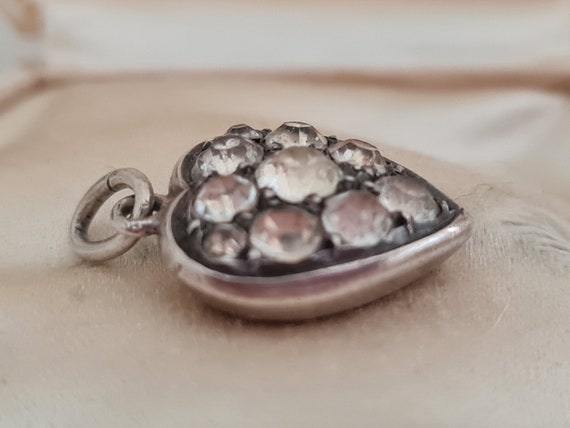 Antique Georgian Sterling Silver Paste Heart Pend… - image 3