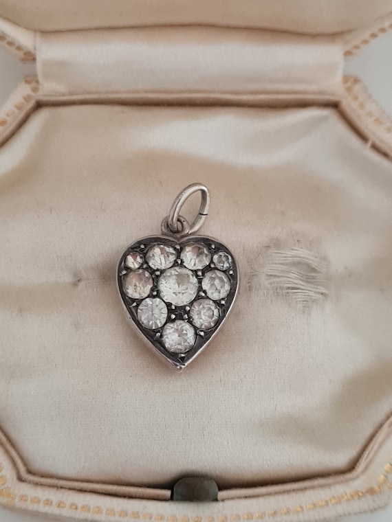 Antique Georgian Sterling Silver Paste Heart Pend… - image 1