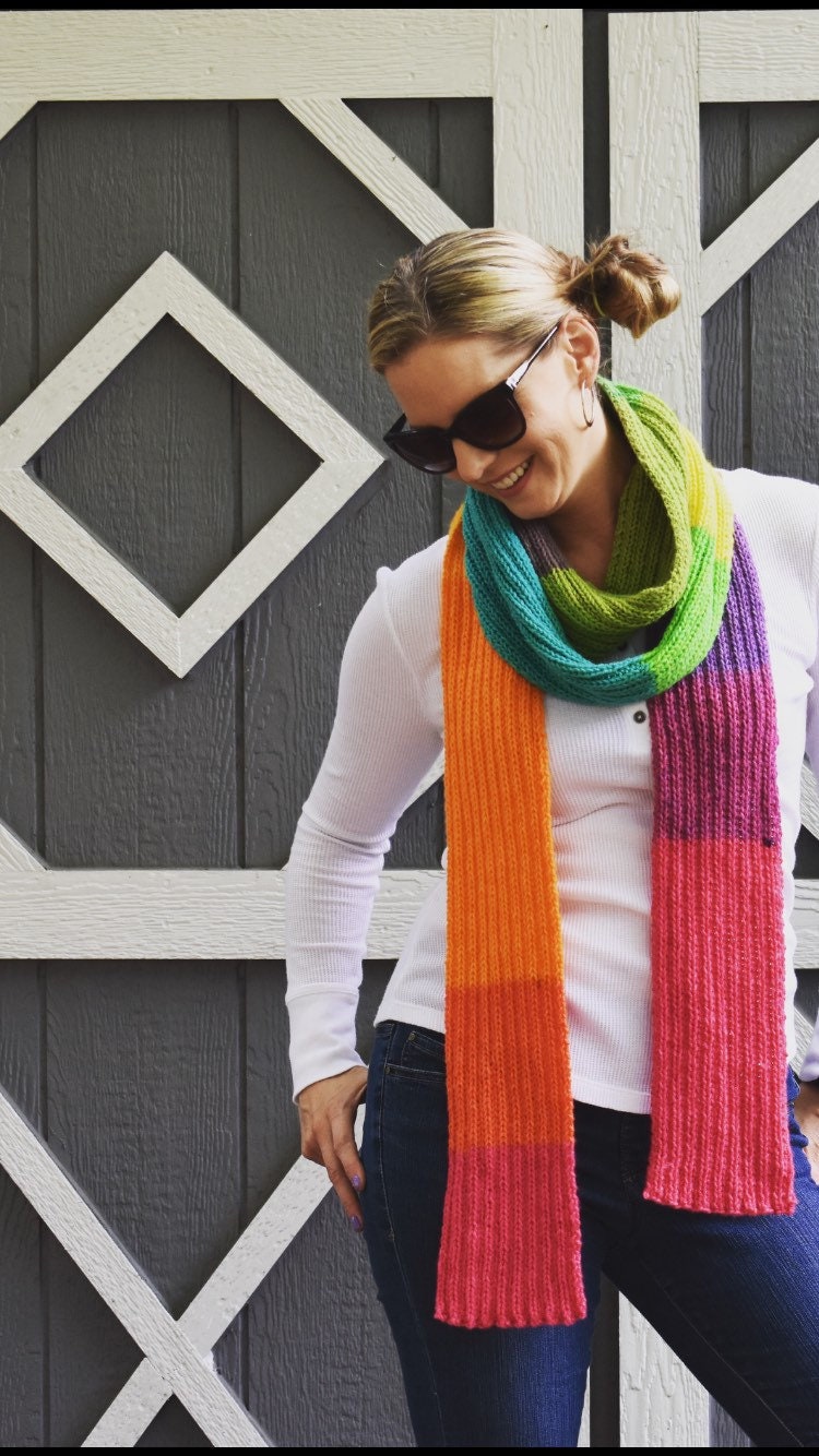 DIY knit kit rainbow scarf // rainbow super scarf knit kit // Etsy