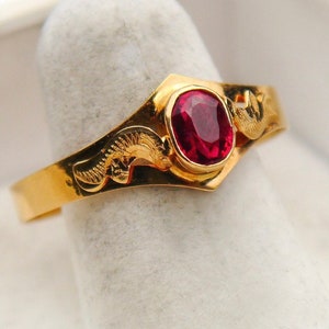1920s Solid Gold European Ruby Ring 18K Size 8