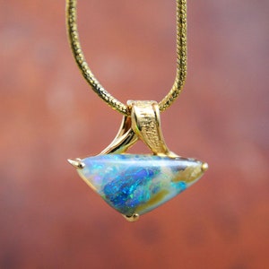 Unique Solid Boulder Opal Pendant 14K Gold Natural Australian