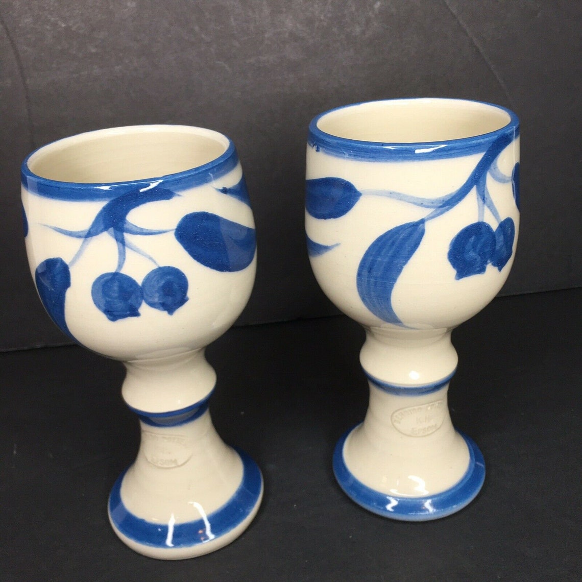 Bendigo Epsom Pottery Glazed Blue Goblets Australian Hand Etsy