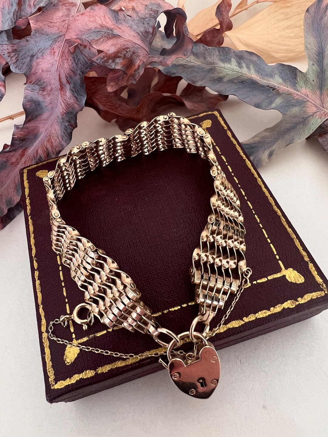 Vintage 9ct Gold Gate Bracelet and Heart Padlock. 1973. 7 1/2 Inches - Etsy