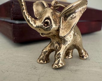 Vintage Heavy 9Ct Gold Large Lucky Elephant Pendant. 1974