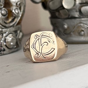 Vintage 9ct Gold Signet Ring. Initial C.F. 1979. Sizes T 1/2- 9 3/4 - Etsy