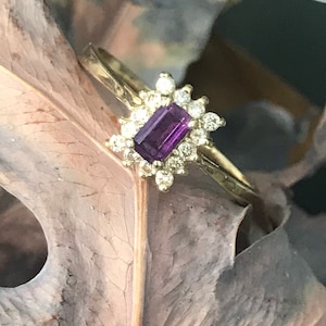 Vintage 14ct Gelbgold Amethyst Diamant Ring