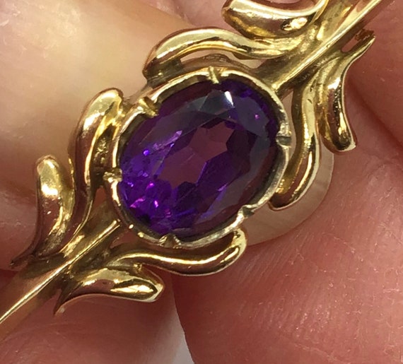 Vintage 9ct gold Amethyst Bar Brooch. 1990. - image 2