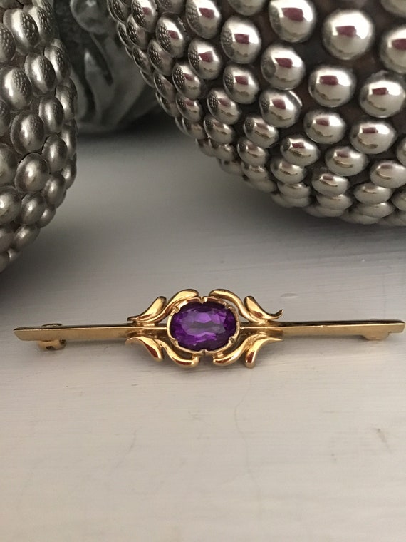 Vintage 9ct gold Amethyst Bar Brooch. 1990. - image 1