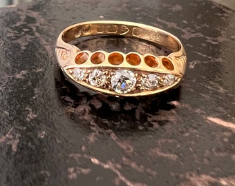 Antique 18ct Gold Diamond Boat Ring - Chester 1913