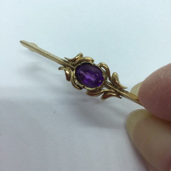 Vintage 9ct gold Amethyst Bar Brooch. 1990. - image 7