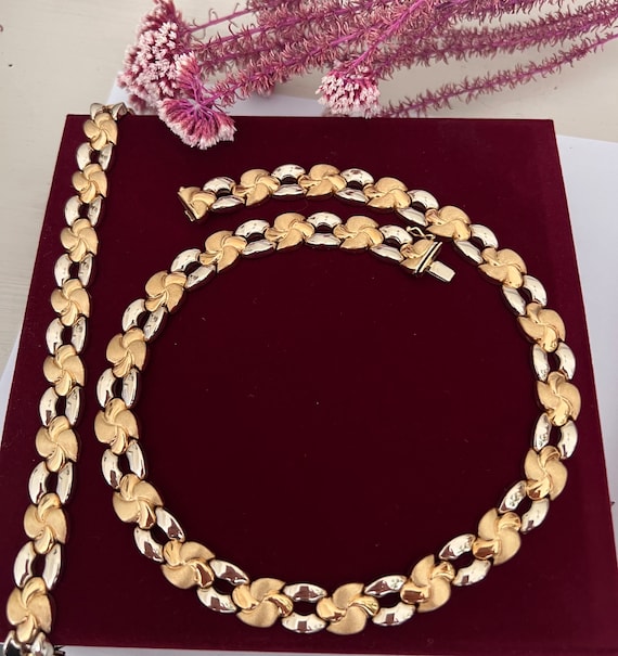 18ct Gold Italian Floral Motif Three tone Necklace 17 and Bracelet 7.5 Unique Chain Link Set. 18K Gold Jewellery Set. Etsy