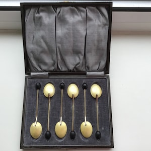 Antique Sterling Silver Gilded Enamel Coffee Spoons: 1927 Birmingham Set