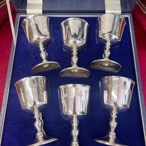 Vintage Queen Elizabeth II Solid Sterling Silver Boxed Goblet Set. 1974. Sterling Silver Chalice Set.