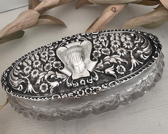 Antique Sterling Silver & Cut Glass Trinket Box: Edwardian Chester 1903