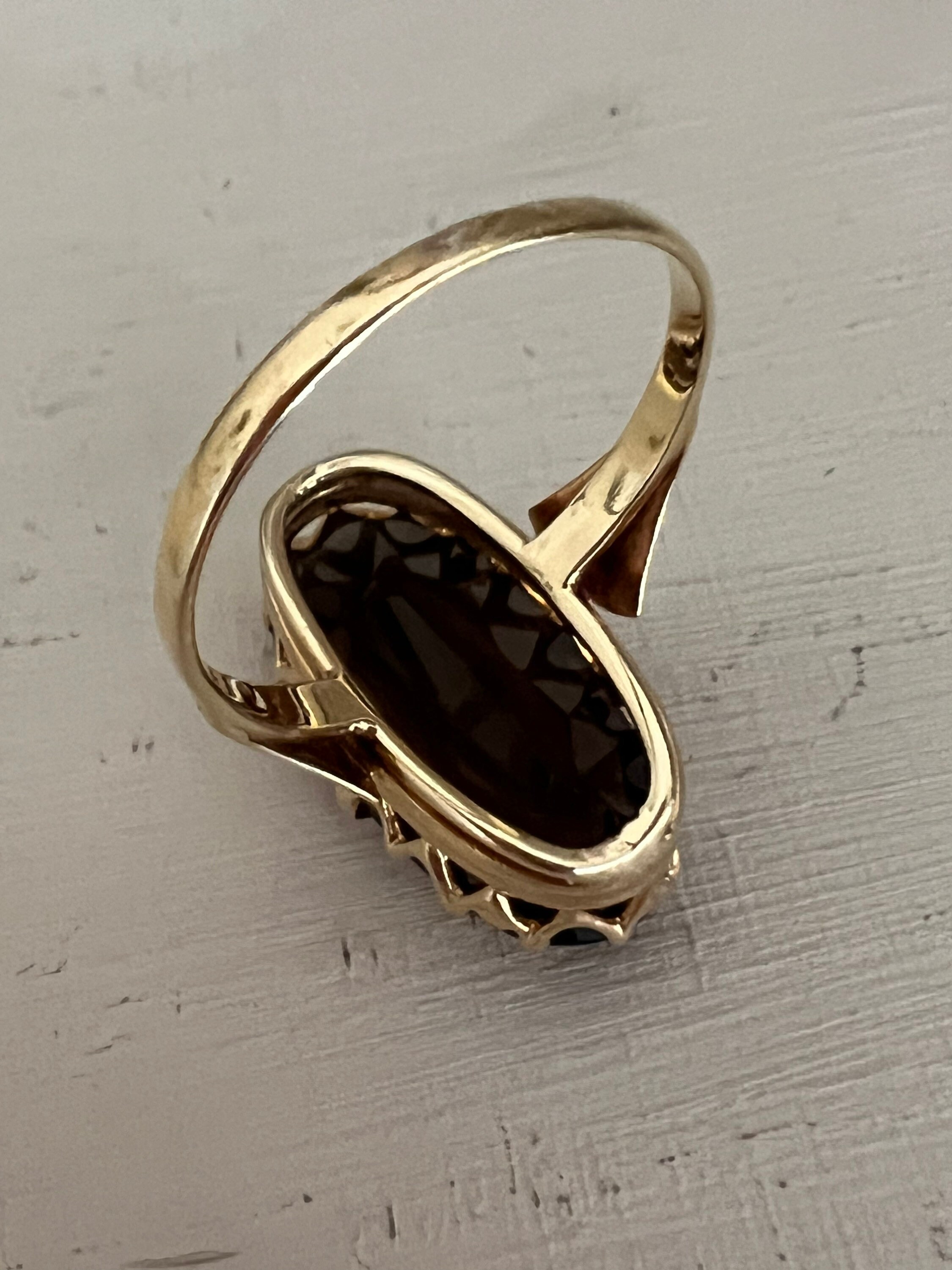Vintage 14ct Gold Long Oval Dark Brown Quartz Dress Ring. 14K - Etsy