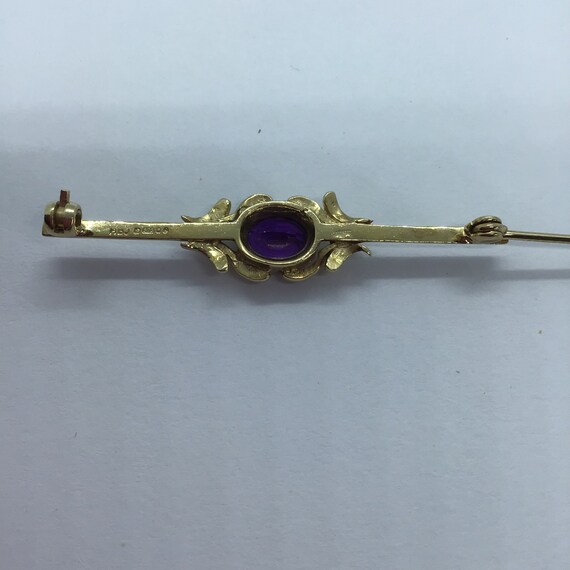 Vintage 9ct gold Amethyst Bar Brooch. 1990. - image 3