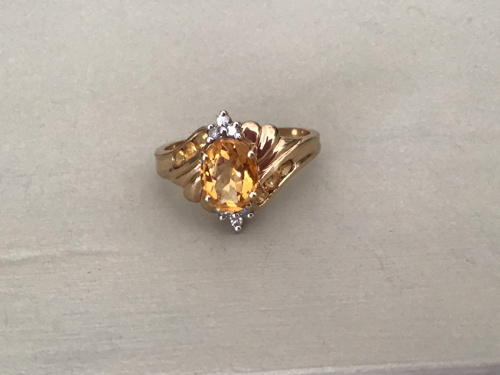 14ct Citrine and diamond ring. Etsy